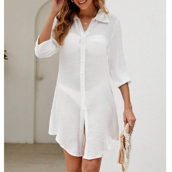 White Shirt Bathing Suit Cover Up - Picture 4 of 6